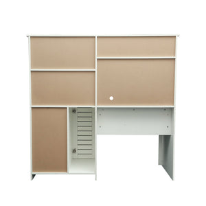 English Elm Home Office Computer Desk with Hutch Antiqued White | Spacious Storage, Cable Grommets, Waterproof Surface W331S00041