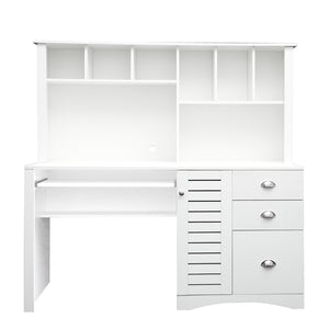 English Elm Home Office Computer Desk with Hutch Antiqued White | Spacious Storage, Cable Grommets, Waterproof Surface W331S00041