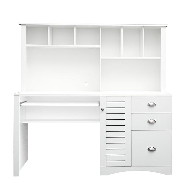 English Elm Home Office Computer Desk with Hutch Antiqued White | Spacious Storage, Cable Grommets, Waterproof Surface W331S00041