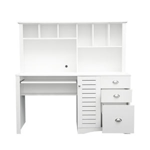 English Elm Home Office Computer Desk with Hutch Antiqued White | Spacious Storage, Cable Grommets, Waterproof Surface W331S00041