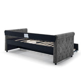 Hearth and Haven Daybed with Trundle Upholstered Tufted Sofa Bed, With Button and Copper Nail On Arms, Both Twin Size, Grey(85.5"X42"X30.5") W487S00138