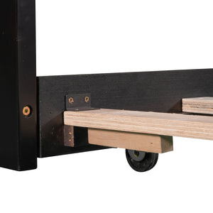 English Elm L-shaped Pine Platform Bed with Trundle, Built-in Desk and Drawers for Space-Saving Triple Sleep Espresso SM000916AAP-1