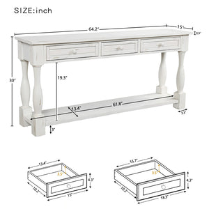 English Elm Trexm Mediterranean Console Table 64 Inch Pine Wood with Three Drawers Entryway WF193795AAK