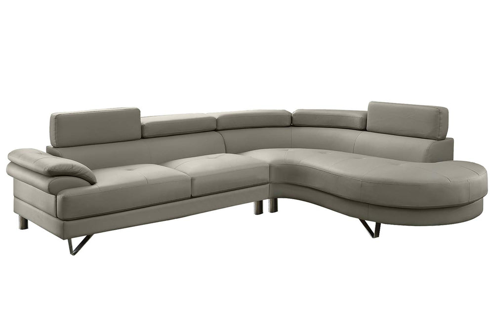 English Elm Living 2-Piece Sectional Sofa Set Grey Faux/Bonded Leather Adjustable Flip-Up Headrests, Spacious Comfort 96" F6984-ID-AHD