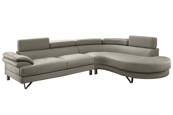 English Elm Living 2-Piece Sectional Sofa Set Grey Faux/Bonded Leather Adjustable Flip-Up Headrests, Spacious Comfort 96" F6984-ID-AHD