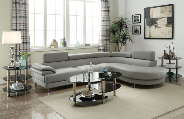 English Elm Living 2-Piece Sectional Sofa Set Grey Faux/Bonded Leather Adjustable Flip-Up Headrests, Spacious Comfort 96" F6984-ID-AHD