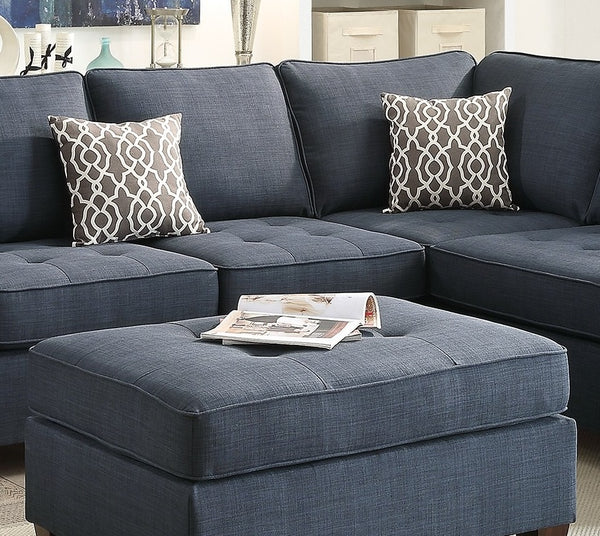 English Elm 2pc Dark Blue Dorris Fabric Sectional Sofa with Reversible Chaise, Tufted Seats, Pillows & Solid Wood Legs HS00F6989-ID-AHD
