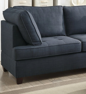 English Elm 2pc Dark Blue Dorris Fabric Sectional Sofa with Reversible Chaise, Tufted Seats, Pillows & Solid Wood Legs HS00F6989-ID-AHD
