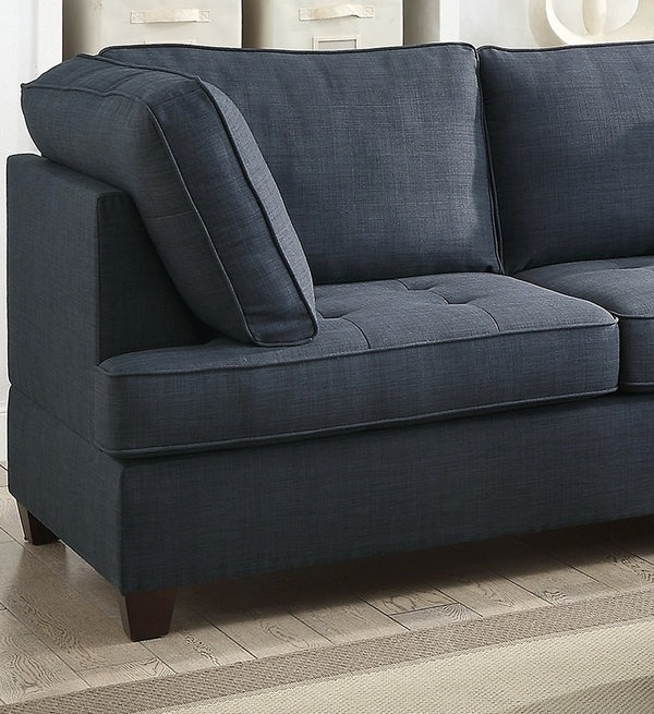 English Elm 2pc Dark Blue Dorris Fabric Sectional Sofa with Reversible Chaise, Tufted Seats, Pillows & Solid Wood Legs HS00F6989-ID-AHD