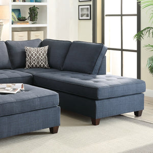 English Elm 2pc Dark Blue Dorris Fabric Sectional Sofa with Reversible Chaise, Tufted Seats, Pillows & Solid Wood Legs HS00F6989-ID-AHD