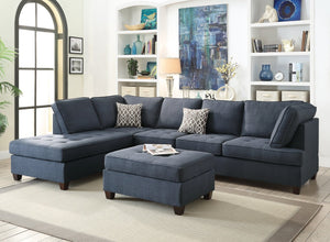 English Elm 2pc Dark Blue Dorris Fabric Sectional Sofa with Reversible Chaise, Tufted Seats, Pillows & Solid Wood Legs HS00F6989-ID-AHD