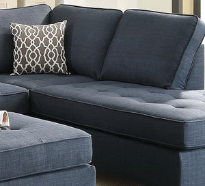English Elm 2pc Dark Blue Dorris Fabric Sectional Sofa with Reversible Chaise, Tufted Seats, Pillows & Solid Wood Legs HS00F6989-ID-AHD