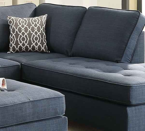 English Elm 2pc Dark Blue Dorris Fabric Sectional Sofa with Reversible Chaise, Tufted Seats, Pillows & Solid Wood Legs HS00F6989-ID-AHD