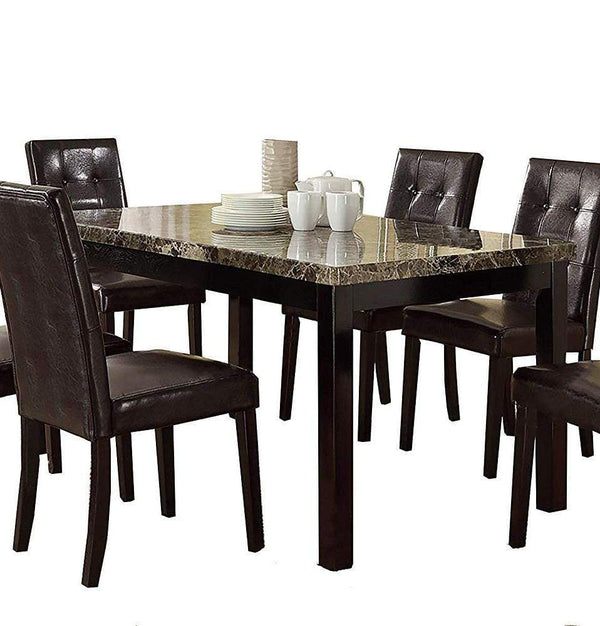 English Elm Dining Faux Marble Top Birch Veneer Dining Table for 6, 60"x36" Two-Tone Marble-Look Top, Dark Frame HS00F2093-ID-AHD