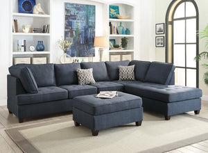 English Elm 2pc Dark Blue Dorris Fabric Sectional Sofa with Reversible Chaise, Tufted Seats, Pillows & Solid Wood Legs HS00F6989-ID-AHD