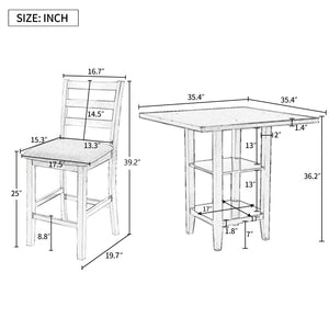 English Elm Trexm Rubberwood Counter Height Dining Set Espresso Finish Upholstered Chairs ST000034AAP