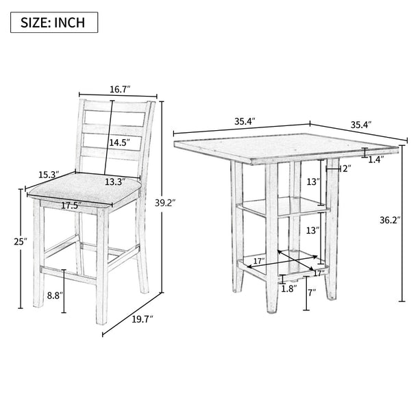 English Elm Trexm Rubberwood Counter Height Dining Set Espresso Finish Upholstered Chairs ST000034AAP