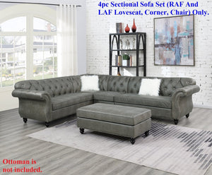 English Elm Living Room Four Piece Leatherette Sectional with Diamond Tufting and Scrolled Arms HS00F6438-ID-AHD