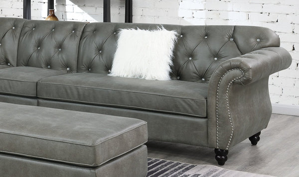 English Elm Living Room Four Piece Leatherette Sectional with Diamond Tufting and Scrolled Arms HS00F6438-ID-AHD
