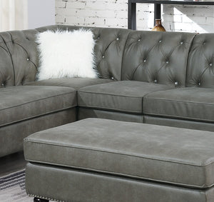 English Elm Living Room Four Piece Leatherette Sectional with Diamond Tufting and Scrolled Arms HS00F6438-ID-AHD