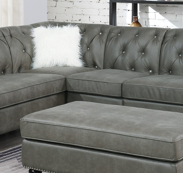 English Elm Living Room Four Piece Leatherette Sectional with Diamond Tufting and Scrolled Arms HS00F6438-ID-AHD