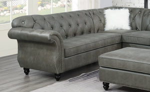 English Elm Living Room Four Piece Leatherette Sectional with Diamond Tufting and Scrolled Arms HS00F6438-ID-AHD