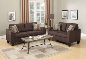 English Elm Living 2-Piece Sofa Set Chocolate Polyfiber with Accent Pillows, Loveseat & 72" Sofa, Modern Comfort HS00-F6923-ID-AHD