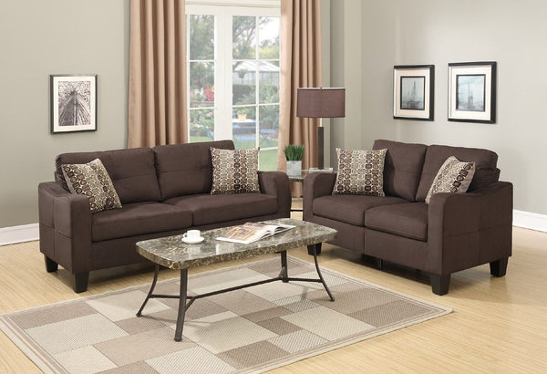 English Elm Living 2-Piece Sofa Set Chocolate Polyfiber with Accent Pillows, Loveseat & 72" Sofa, Modern Comfort HS00-F6923-ID-AHD
