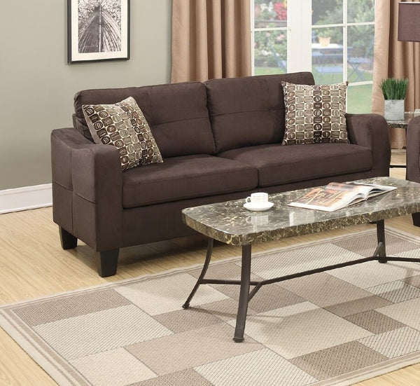 English Elm Living 2-Piece Sofa Set Chocolate Polyfiber with Accent Pillows, Loveseat & 72" Sofa, Modern Comfort HS00-F6923-ID-AHD