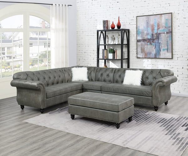 English Elm Living Room Four Piece Leatherette Sectional with Diamond Tufting and Scrolled Arms HS00F6438-ID-AHD