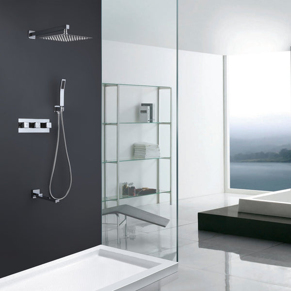 English Elm Function Temperature Control Complete Shower System with 10" Rainhead, Brass Body, Chrome Finish, Handheld Set TMSF10LYJ-3W01CP