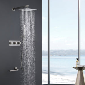 English Elm Trustmade 3-Function Complete Shower System With 10" Rainfall Head & Valve - Brushed Nickel Luxury TMSF10LYJ-3W01BN-GIGA
