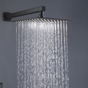 English Elm Trustmade Matte Black 12" Rain Shower System Wall-Mounted Brass Mixer with Handheld, Rough-In Valve Included TMSF12LYJ-2W01MB