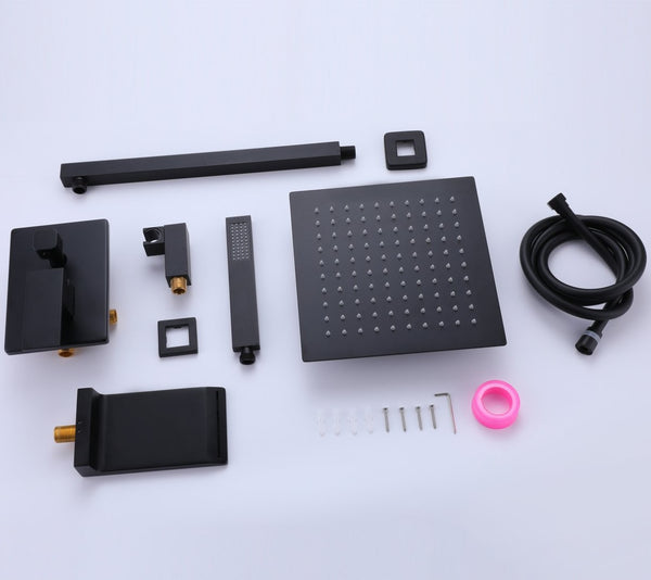 English Elm Trustmade Wall Mounted Shower System - 10" Rainfall Head, 3 Functions, Matte Black, Pressure Balanced TMSF10LYJ-3W02MB-GIGA