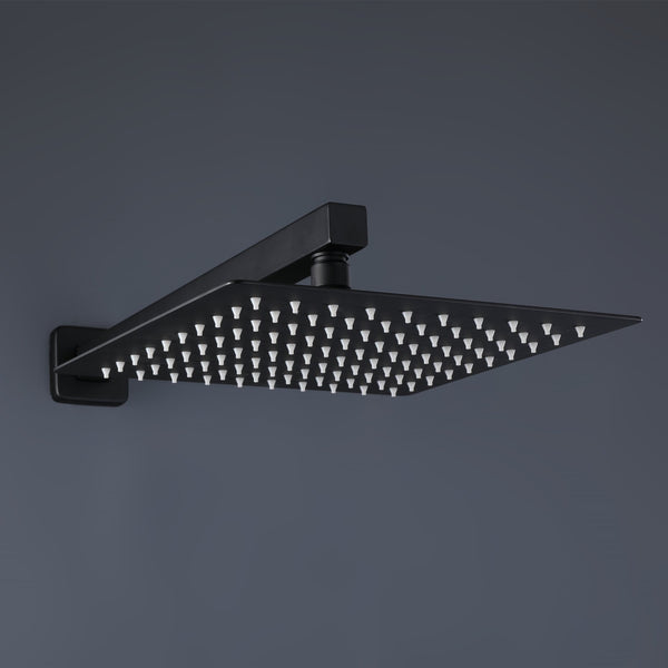 English Elm Trustmade Matte Black 12" Rain Shower System Wall-Mounted Brass Mixer with Handheld, Rough-In Valve Included TMSF12LYJ-2W01MB