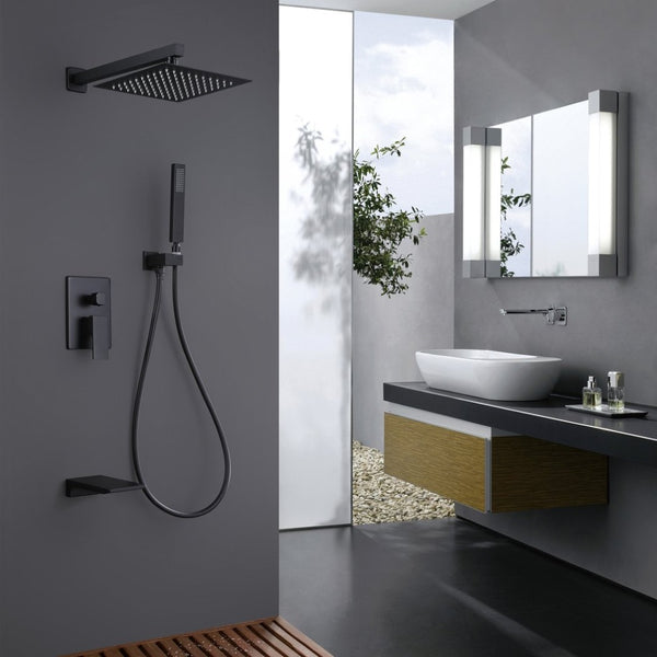 English Elm Trustmade Wall Mounted Shower System - 10" Rainfall Head, 3 Functions, Matte Black, Pressure Balanced TMSF10LYJ-3W02MB-GIGA