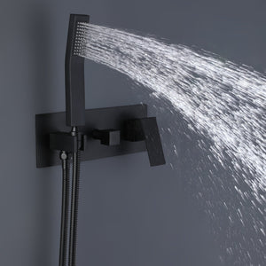 English Elm Trustmade Matte Black 12" Rain Shower System Wall-Mounted Brass Mixer with Handheld, Rough-In Valve Included TMSF12LYJ-2W01MB