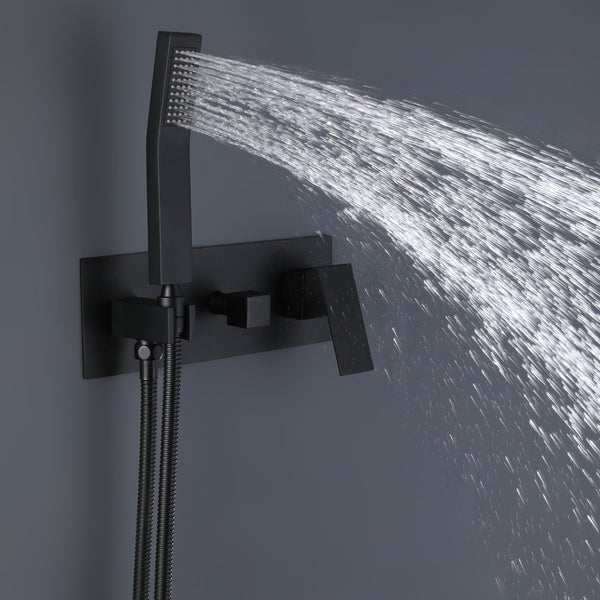 English Elm Trustmade Matte Black 12" Rain Shower System Wall-Mounted Brass Mixer with Handheld, Rough-In Valve Included TMSF12LYJ-2W01MB