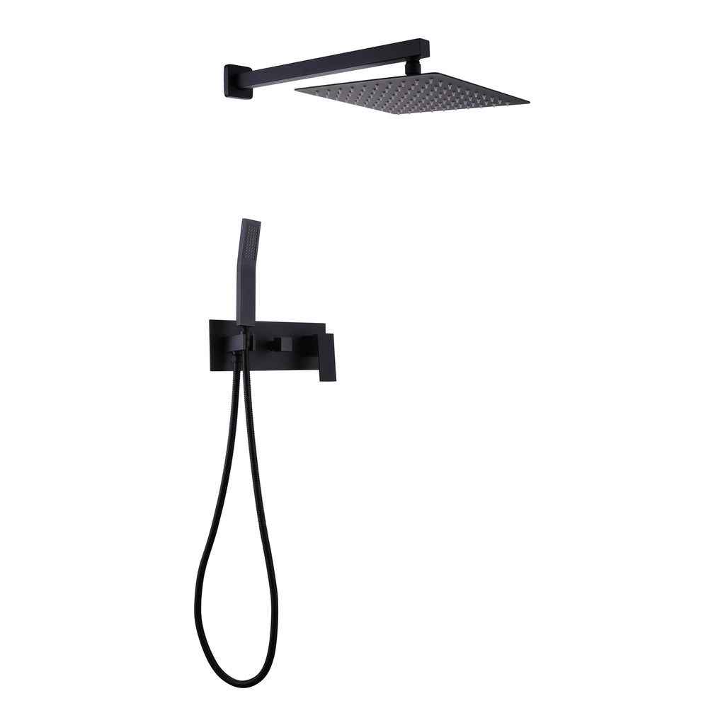 English Elm Trustmade Matte Black 12" Rain Shower System Wall-Mounted Brass Mixer with Handheld, Rough-In Valve Included TMSF12LYJ-2W01MB