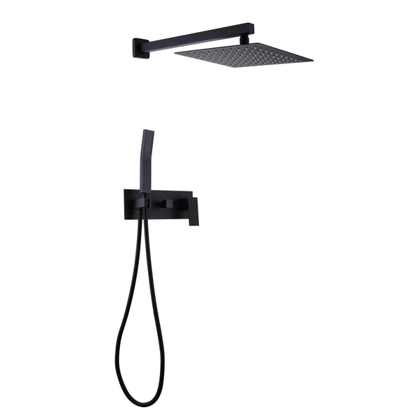 English Elm Trustmade Matte Black 12" Rain Shower System Wall-Mounted Brass Mixer with Handheld, Rough-In Valve Included TMSF12LYJ-2W01MB