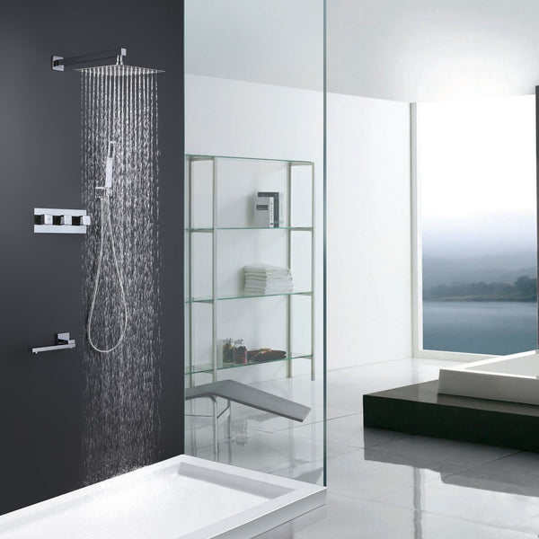 English Elm Function Temperature Control Complete Shower System with 10" Rainhead, Brass Body, Chrome Finish, Handheld Set TMSF10LYJ-3W01CP