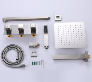 English Elm Trustmade 3-Function Complete Shower System With 10" Rainfall Head & Valve - Brushed Nickel Luxury TMSF10LYJ-3W01BN-GIGA