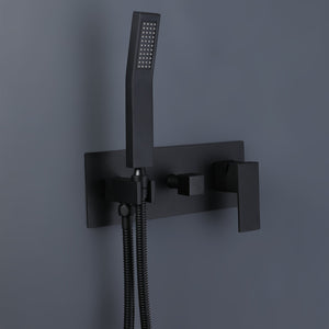 English Elm Trustmade Matte Black 12" Rain Shower System Wall-Mounted Brass Mixer with Handheld, Rough-In Valve Included TMSF12LYJ-2W01MB
