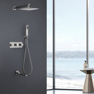 English Elm Trustmade 3-Function Complete Shower System With 10" Rainfall Head & Valve - Brushed Nickel Luxury TMSF10LYJ-3W01BN-GIGA