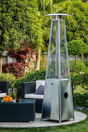 English Elm Quartz Patio Heater with 40,000 BTU Visual Flame, Quartz Glass Tube, Wheels, Safety Features Silver HYMY-CAPH-GT-SS