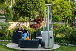 English Elm Quartz Patio Heater with 40,000 BTU Visual Flame, Quartz Glass Tube, Wheels, Safety Features Silver HYMY-CAPH-GT-SS