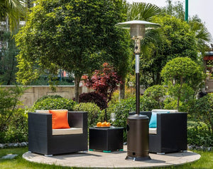 English Elm Outdoor 47,000 BTU Patio Propane Heater 88" Standing Stainless Steel Burner Portable Wheels for Yard Brown HYMY-CAPH-7SMOCHA