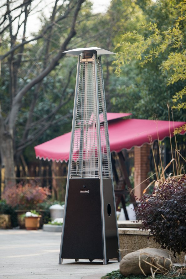 English Elm Quartz Patio Heater with 40,000 BTU Visual Flame, Quartz Glass Tube, Wheels, Safety Features Black HYMY-CAPH-GT-S