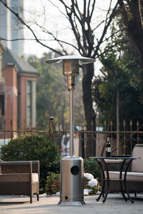English Elm Outdoor 47,000 BTU Patio Propane Heater 88" Standing Stainless Steel Burner Portable Wheels for Yard Silver HYMY-CAPH-7-SS