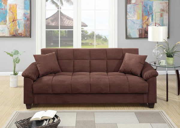 English Elm Contemporary Adjustable Microfiber Sofa with Cube Pattern, Storage Underseat, Plush Pillows & Arms Chocolate 72 L x 45 W x 14 H HS00F7889-ID-AHD